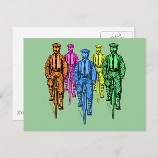  vijf jongens op fietsenillustratie briefkaart (Voorkant / Achterkant)