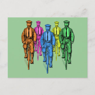  vijf jongens op fietsenillustratie briefkaart