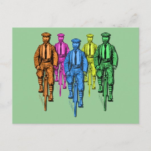  vijf jongens op fietsenillustratie briefkaart (Voorkant)