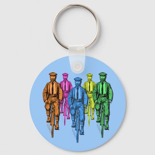 vijf jongens op fietsenillustratie sleutelhanger (Voorkant)