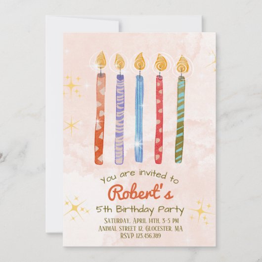 Vijf Kaarsen Kinder 5e verjaardag Uitnodiging (Voorkant)