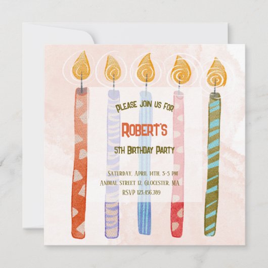 Vijf Kaarsen Kinder 5e verjaardag Uitnodiging (Voorkant)