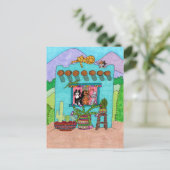 Vijf Katten bij een Aqua Adobe House Briefkaart (Staand voorkant)