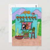 Vijf Katten bij een Aqua Adobe House Briefkaart (Voorkant / Achterkant)