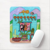 Vijf Katten bij een Aqua Adobe House Muismat (Met muis)