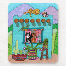 Vijf Katten bij een Aqua Adobe House
