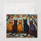 Vijf katten op een tak in glas-in-loodstijl briefkaart (Voorkant / Achterkant)
