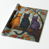 Vijf katten op een tak in glas-in-loodstijl cadeaupapier (Uitgerold)