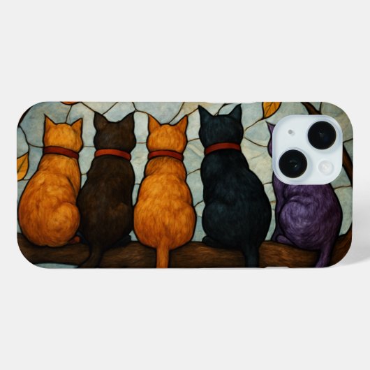 Vijf katten op een tak in glas-in-loodstijl Case-Mate iPhone case (Achterkant (horizontaal))
