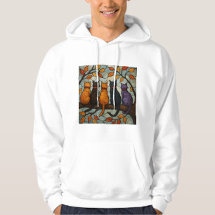 Vijf katten op een tak in glas-in-loodstijl hoodie