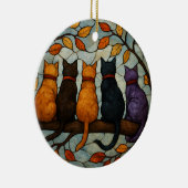 Vijf katten op een tak in glas-in-loodstijl keramisch ornament (Rechts)