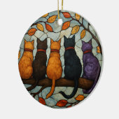 Vijf katten op een tak in glas-in-loodstijl keramisch ornament (Links)