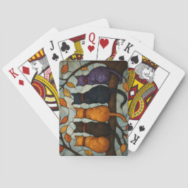Vijf katten op een tak in glas-in-loodstijl pokerkaarten