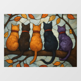 Vijf katten op een tak in glas-in-loodstijl raamsticker