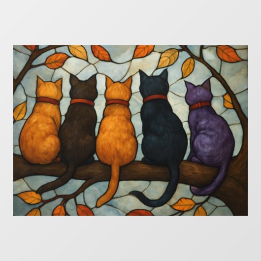 Vijf katten op een tak in glas-in-loodstijl raamsticker (Vel)