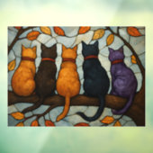 Vijf katten op een tak in glas-in-loodstijl raamsticker (Vel 3)