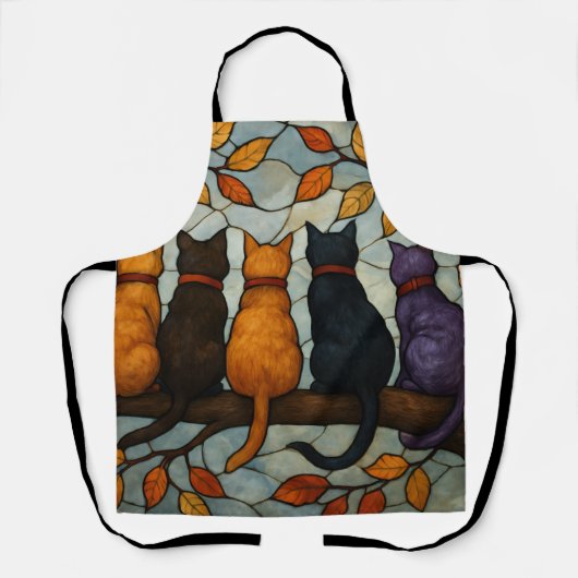 Vijf katten op een tak in glas-in-loodstijl schort (Voorkant)