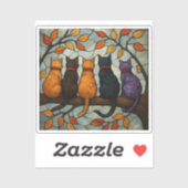 Vijf katten op een tak in glas-in-loodstijl sticker (Vel)