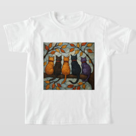 Vijf katten op een tak in glas-in-loodstijl t-shirt