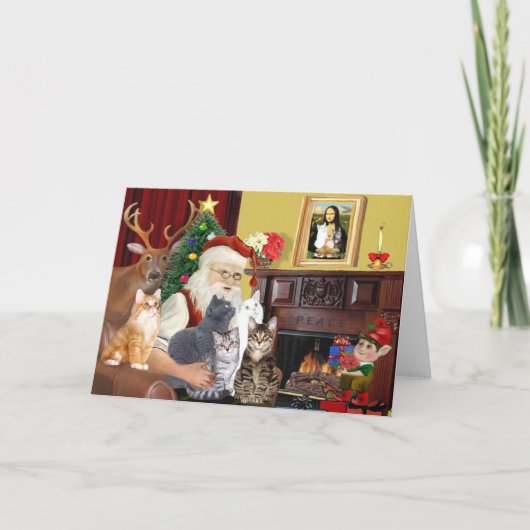 Vijf katten van de kerstman feestdagen kaart (Voorkant)