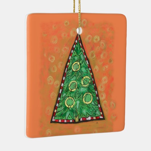 Vijf kerstversiering met gouden ringen keramisch ornament (Rechts)