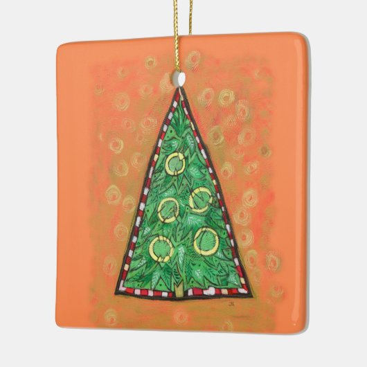 Vijf kerstversiering met gouden ringen keramisch ornament (Links)