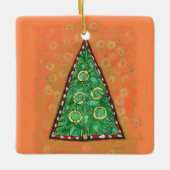 Vijf kerstversiering met gouden ringen keramisch ornament (Voorkant)