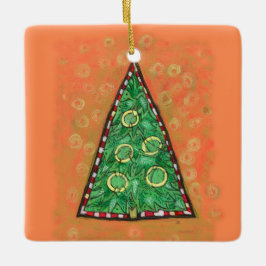 Vijf kerstversiering met gouden ringen keramisch ornament