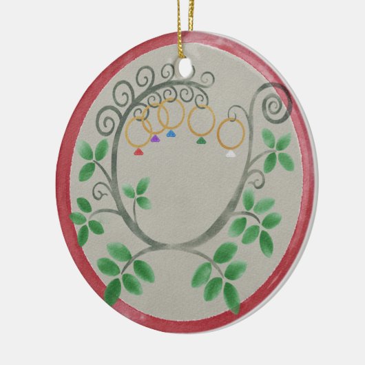 Vijf kerstversiering met gouden Ringen Keramisch Ornament (Links)