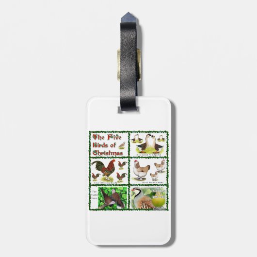 Vijf kerstvogels bagagelabel (Achterkant verticaal)