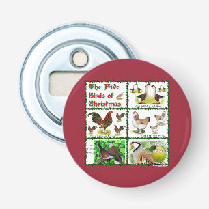 Vijf kerstvogels button flesopener