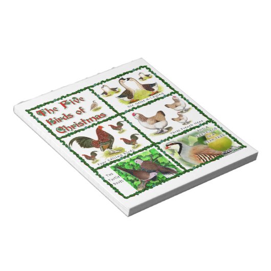 Vijf kerstvogels notitieblok (Schuin)