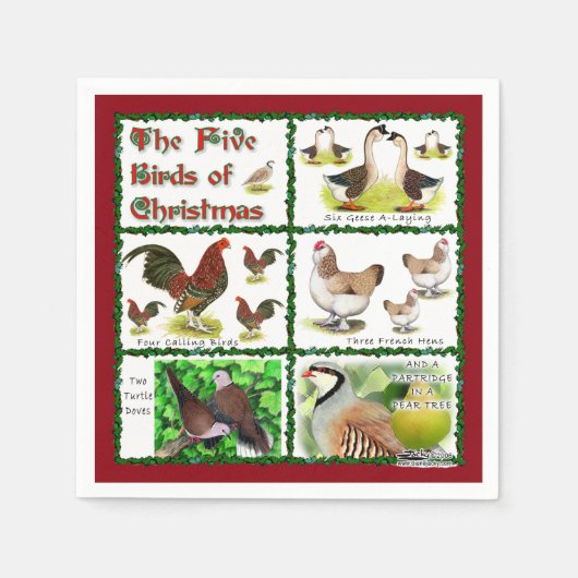 Vijf kerstvogels servet (Voorkant)