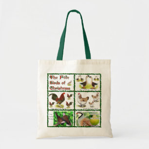 Vijf kerstvogels tote bag