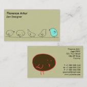 Vijf kleine vogels - grijs-groen visitekaartje (Voorkant / Achterkant)