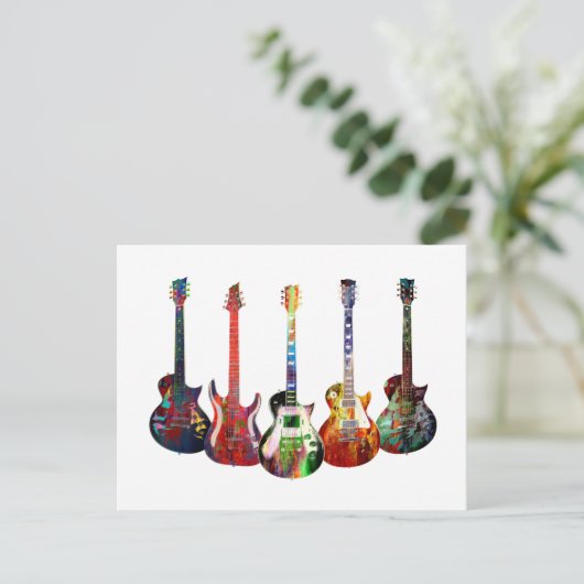 Vijf kleurige gitaren briefkaart (Staand voorkant)