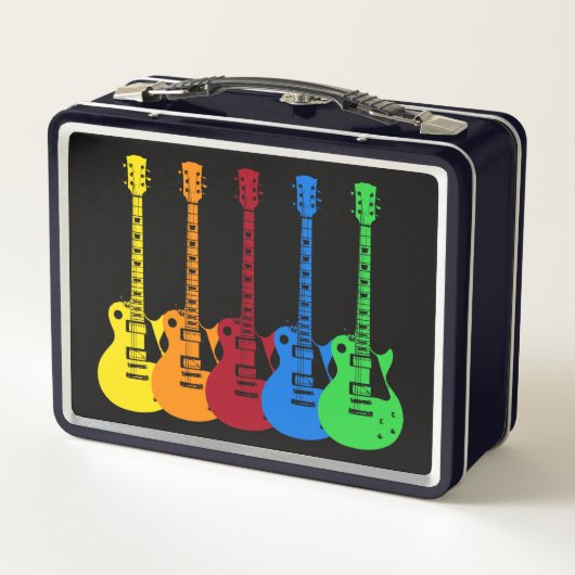 Vijf kleurrijke elektrische gitaren (Achterkant)