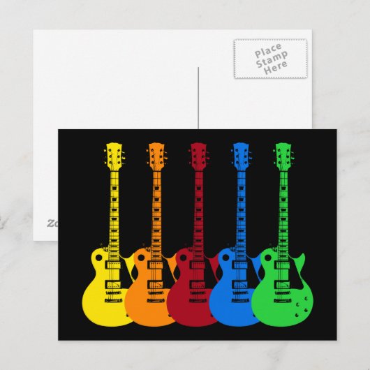 Vijf kleurrijke elektrische gitaren briefkaart (Voorkant / Achterkant)