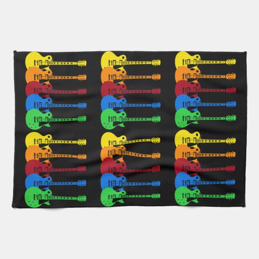 Vijf kleurrijke elektrische gitaren theedoek (Horizontaal)