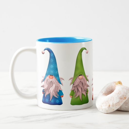 Vijf kleurrijke Holiday Gnome Tweekleurige Koffiemok (Met donut)