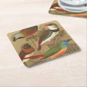 Vijf kleurrijke huisvogels die op een Tak worden v Kartonnen Onderzetters (Schuin)