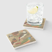 Vijf kleurrijke huisvogels die op een Tak worden v Stenen Onderzetter (Zijkant)