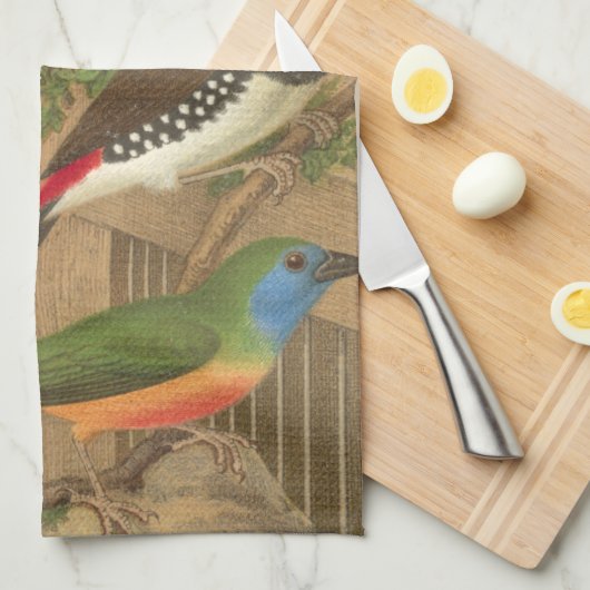 Vijf kleurrijke huisvogels die op een Tak worden v Theedoek (Quarter Fold)