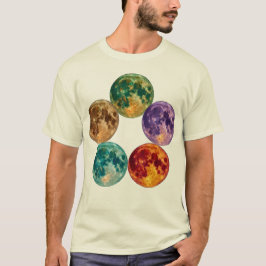 Vijf Kleurrijke Manen - Surrealistische Vintage As T-shirt