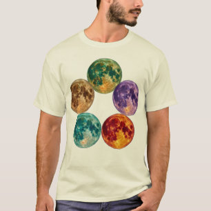 Vijf Kleurrijke Manen - Surrealistische Vintage As T-shirt