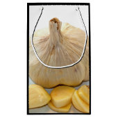 Vijf knoflookstrips en een knoflooktrug klein cadeauzakje (Achterkant)