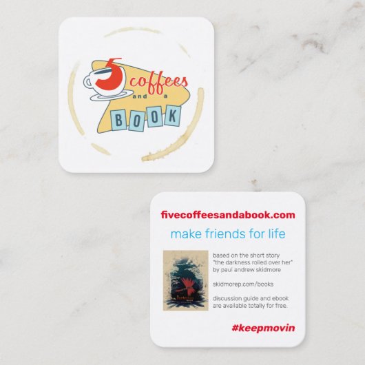 Vijf Koffies nodigen kaarten uit Vierkante Visitekaartje (Voorkant / Achterkant)