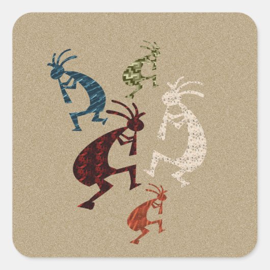 Vijf Kokopelli Vierkante Sticker (Voorkant)