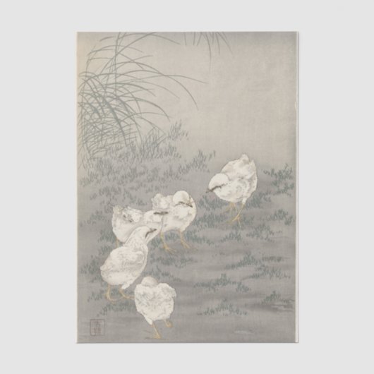 Vijf kuikens van Ohara Koson Tissuepapier (Voorkant)