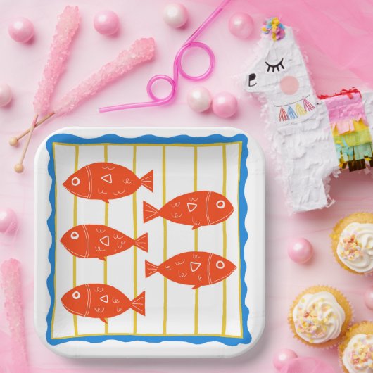 Vijf leuke vissen nautisch ontwerp papieren bordje (Feest)